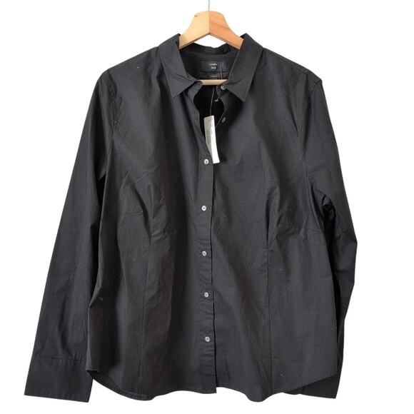 NWT J.Crew 365 Curvy Fit Solid Black Button Down Top Perfect Shirt Plus Size 18 - Picture 1 of 6